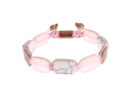 Nialaya Elegant Pink Gemstone Bracelet with Diamond Details