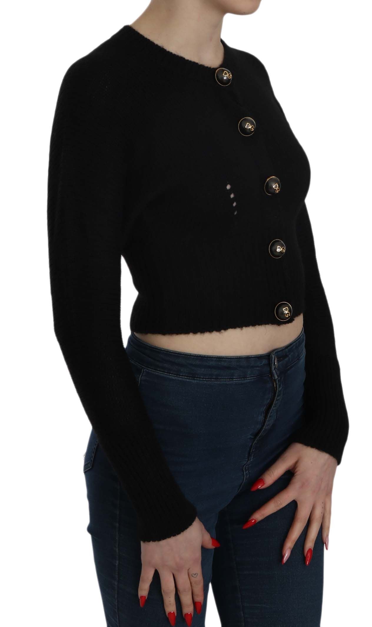 Dolce & Gabbana Chic Black Cropped Cardigan with Button Details