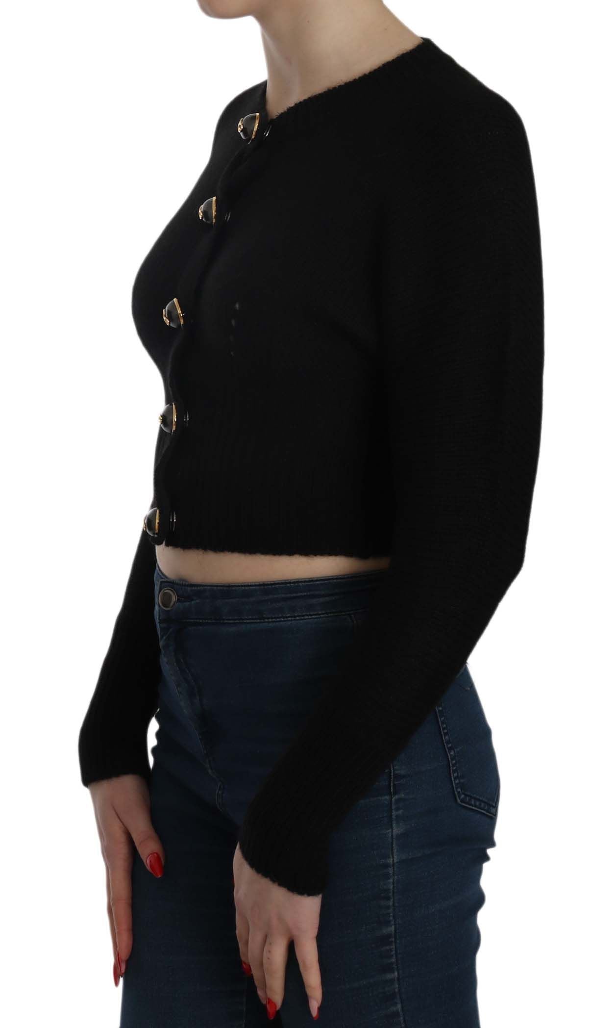 Dolce & Gabbana Chic Black Cropped Cardigan with Button Details