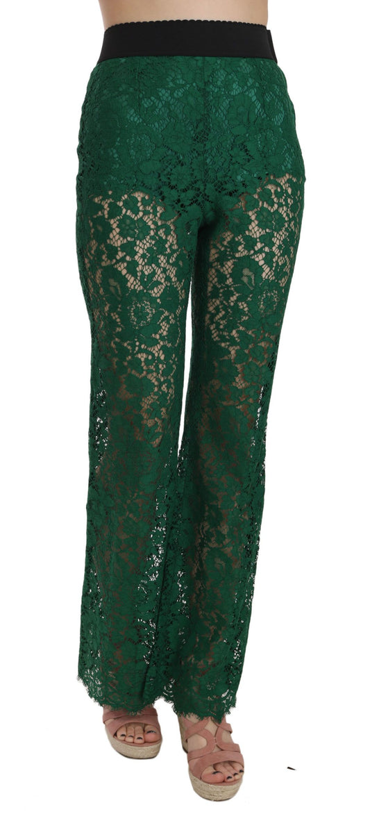 Dolce & Gabbana Floral Lace Green Palazzo Trousers