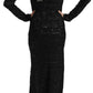 John Richmond Black Silk Sheath Maxi Dress with Sequins