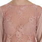 PINK MEMORIES Elegant Pink Lace Boat Neck Blouse