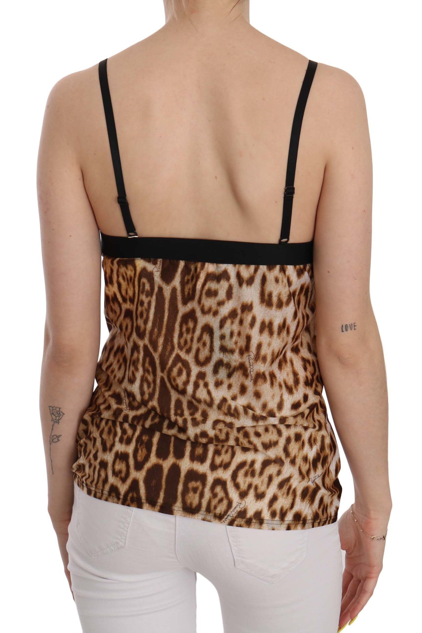 Roberto Cavalli Sultry Leopard Spaghetti Strap Silk Top