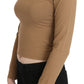 GF Ferre Elegant Brown Long Sleeve Cropped Top