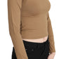 GF Ferre Elegant Brown Long Sleeve Cropped Top