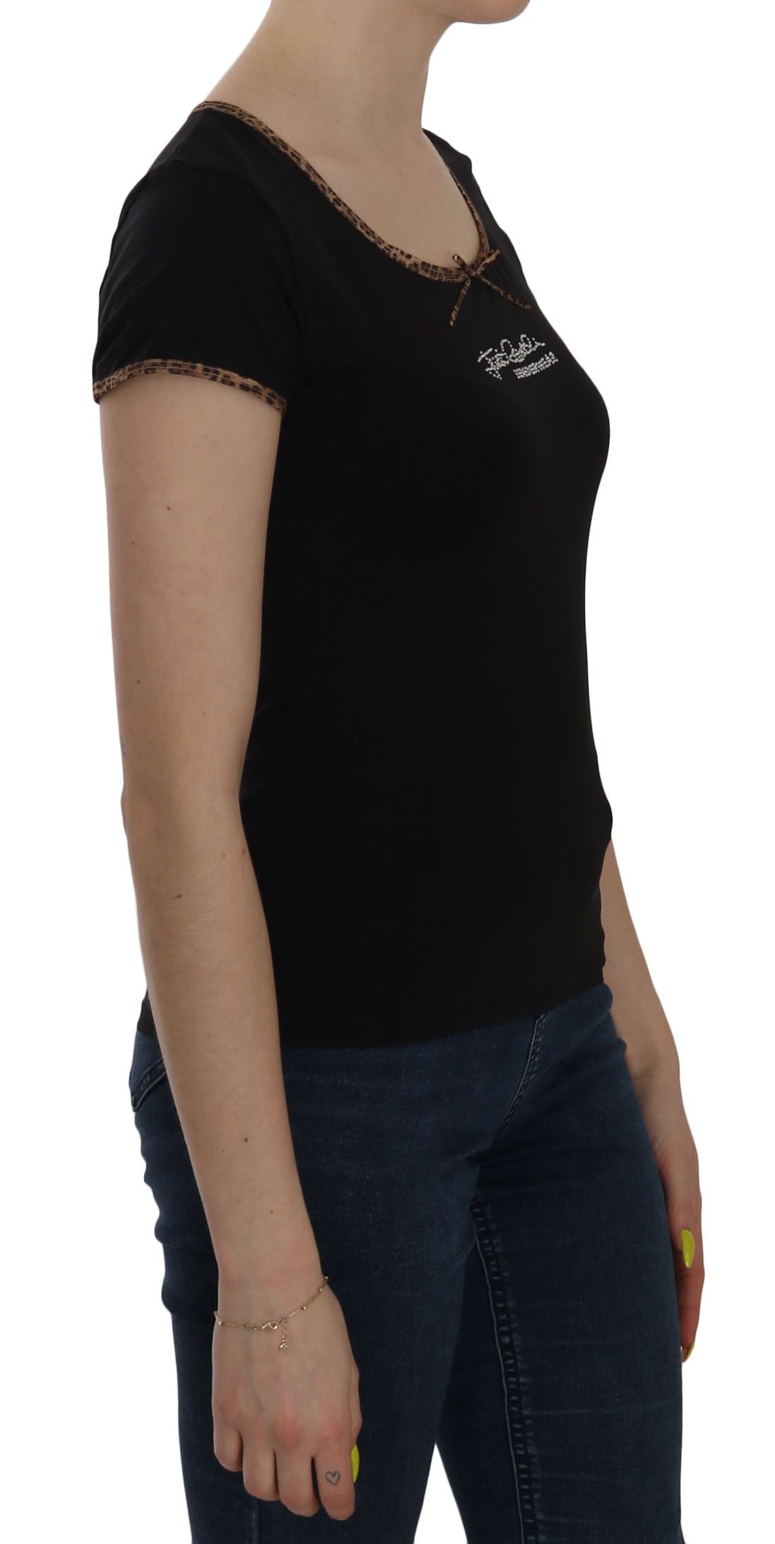 Just Cavalli Elegant Black Beaded Short Sleeve Top