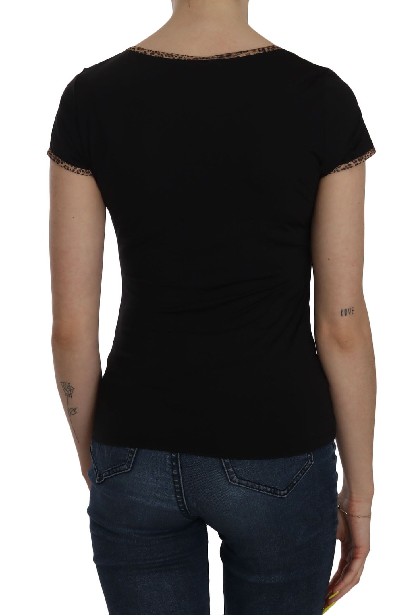 Just Cavalli Elegant Black Beaded Short Sleeve Top