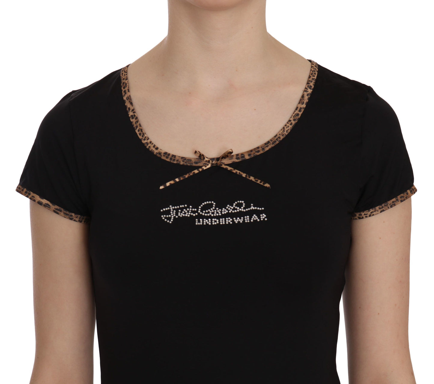 Just Cavalli Elegant Black Beaded Short Sleeve Top