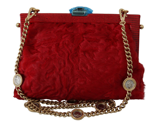 Dolce & Gabbana Opulent Red Fur VANDA Evening Clutch