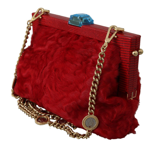 Dolce & Gabbana Opulent Red Fur VANDA Evening Clutch