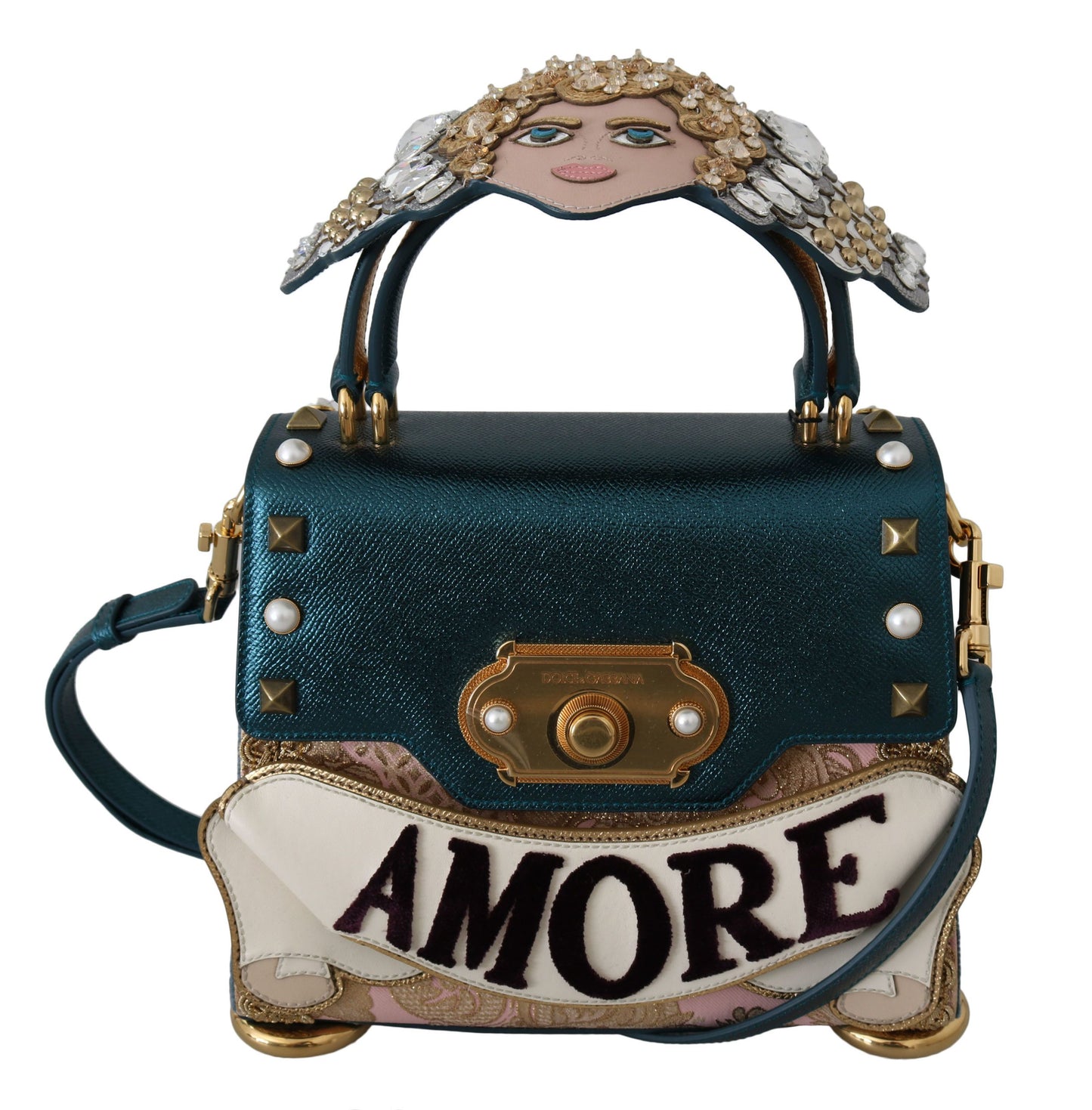 Dolce & Gabbana Chic Blue Gold Angel Motif Welcome Bag