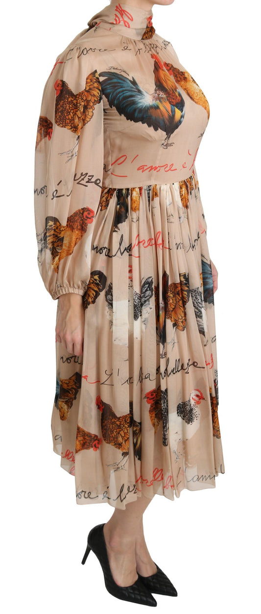 Dolce & Gabbana Elegant Sheath Midi Rooster Print Dress