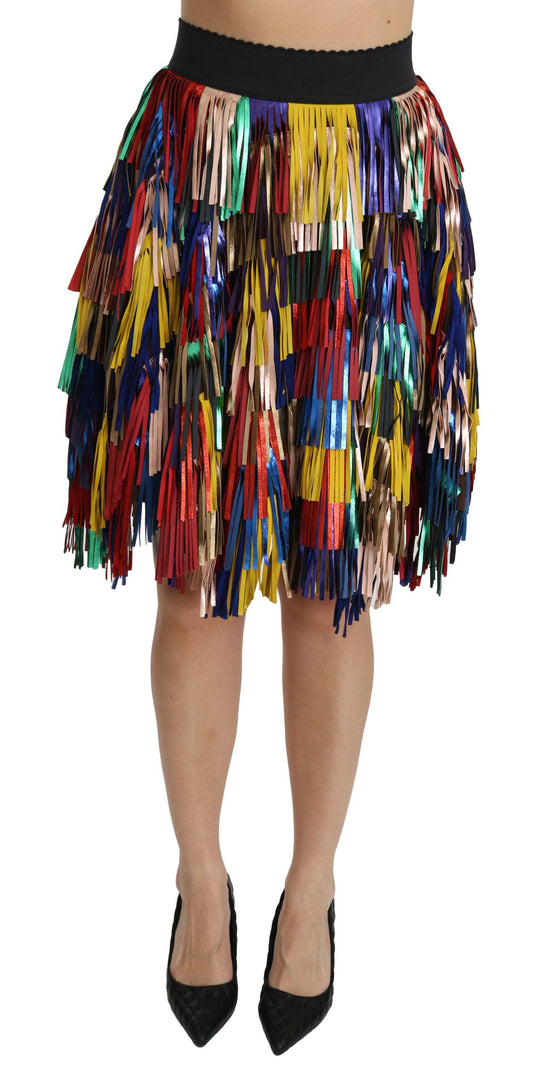 Dolce & Gabbana Chic Multicolor Lambskin Knee-Length Skirt