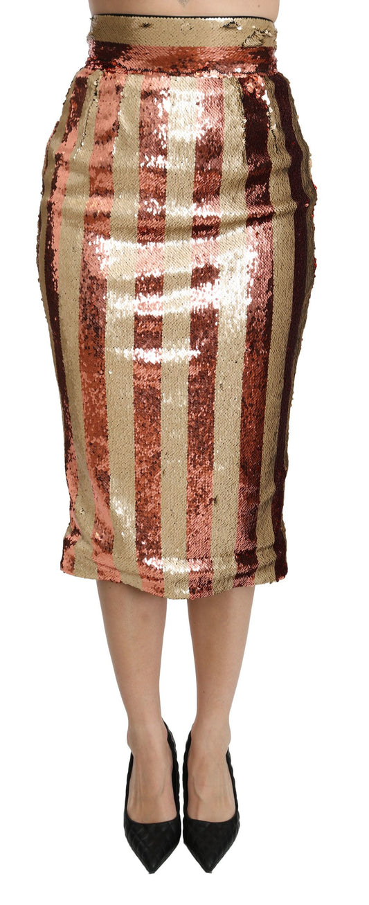 Dolce & Gabbana Elegant Gold Stripe High Waist Skirt