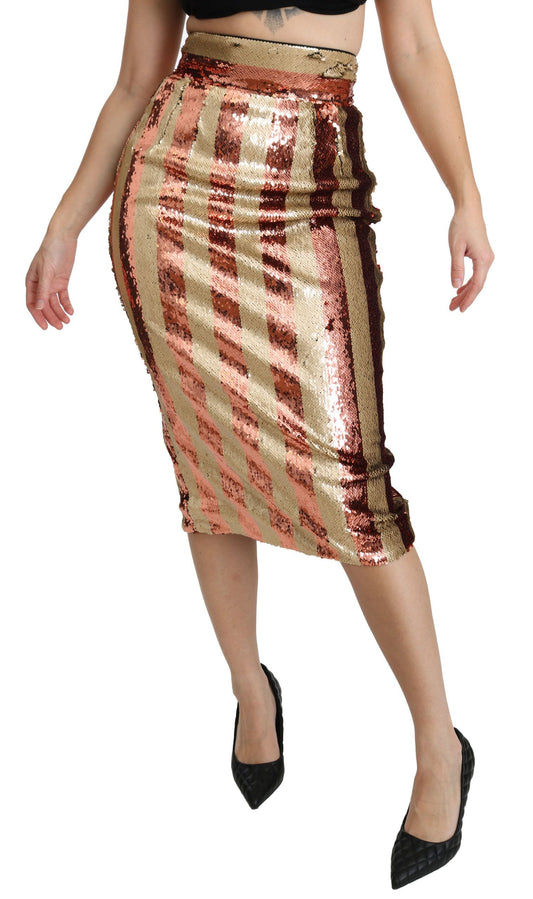 Dolce & Gabbana Elegant Gold Stripe High Waist Skirt