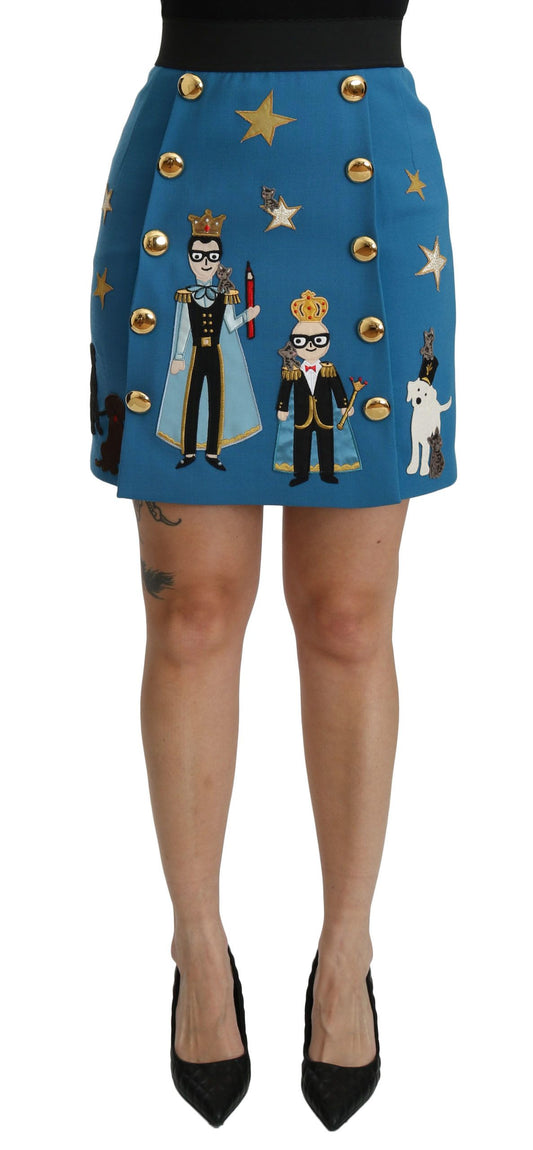 Dolce & Gabbana Embellished Blue High Waist Skirt