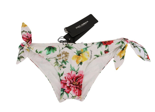 Dolce & Gabbana Elegant White Floral Bikini Bottom