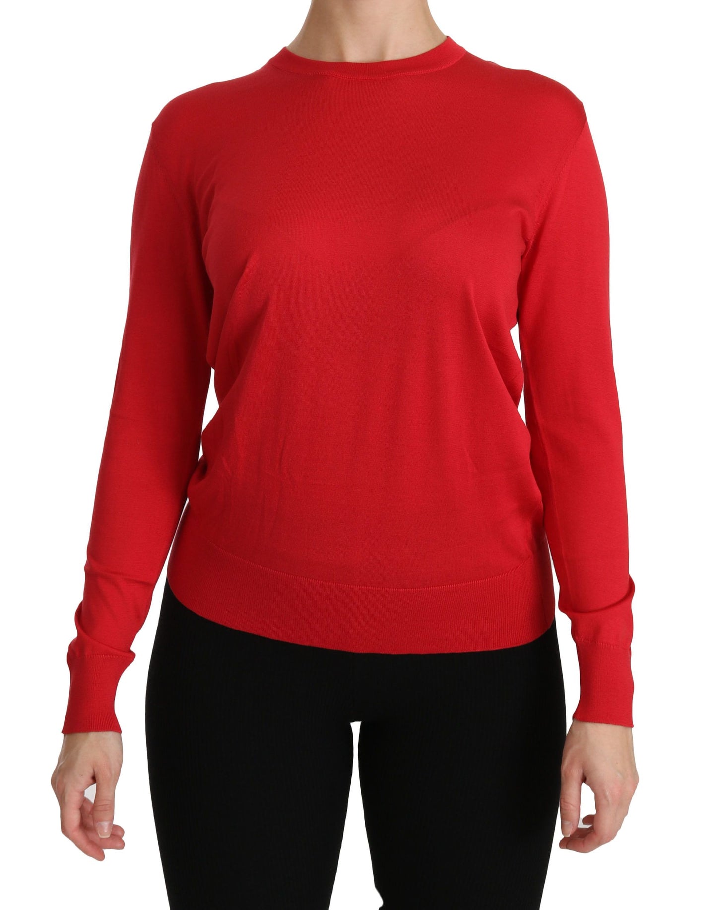 Dolce & Gabbana Elegant Red Silk Crew Neck Sweater