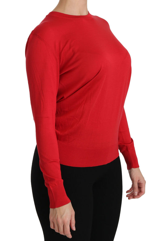 Dolce & Gabbana Elegant Red Silk Crew Neck Sweater