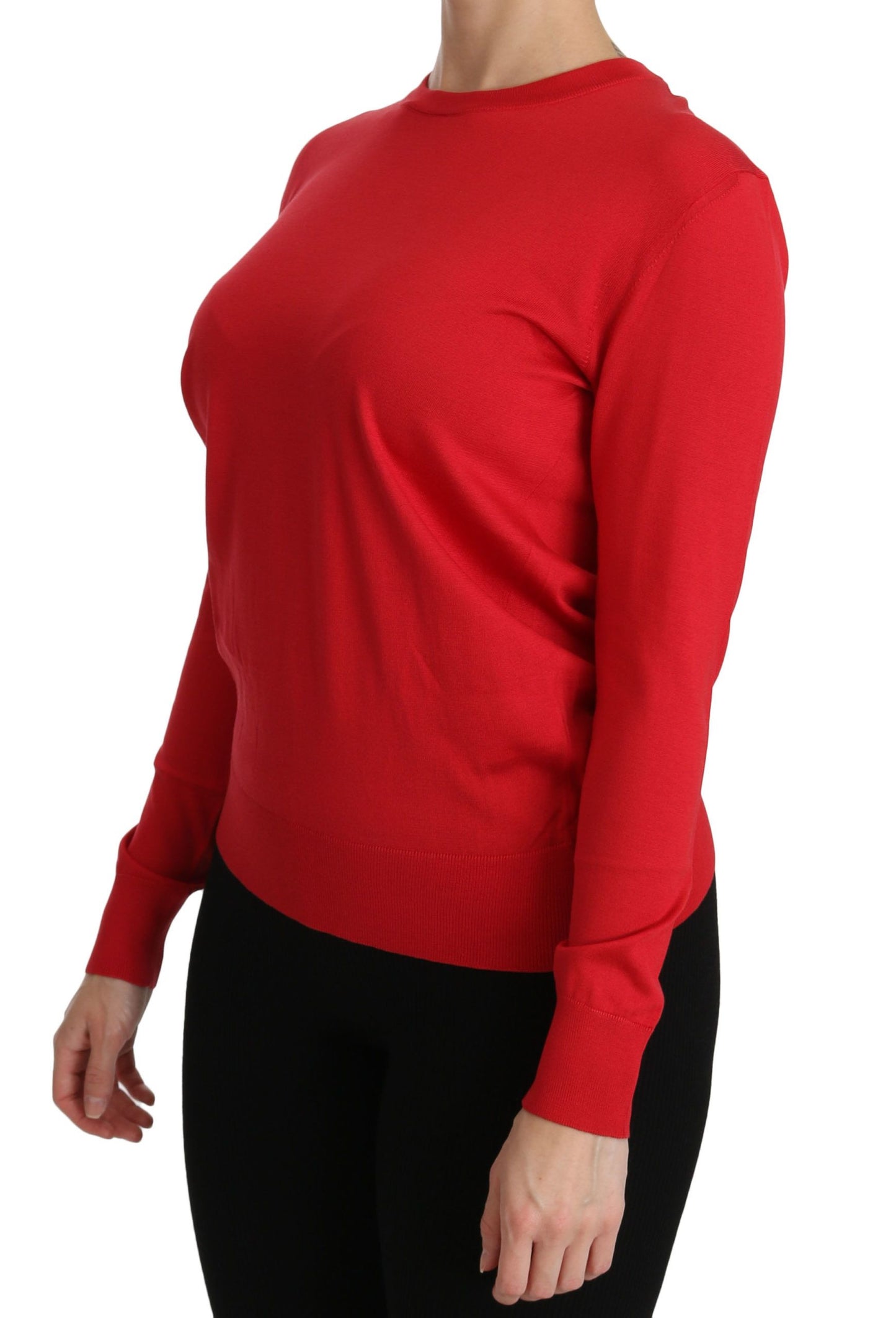 Dolce & Gabbana Elegant Red Silk Crew Neck Sweater