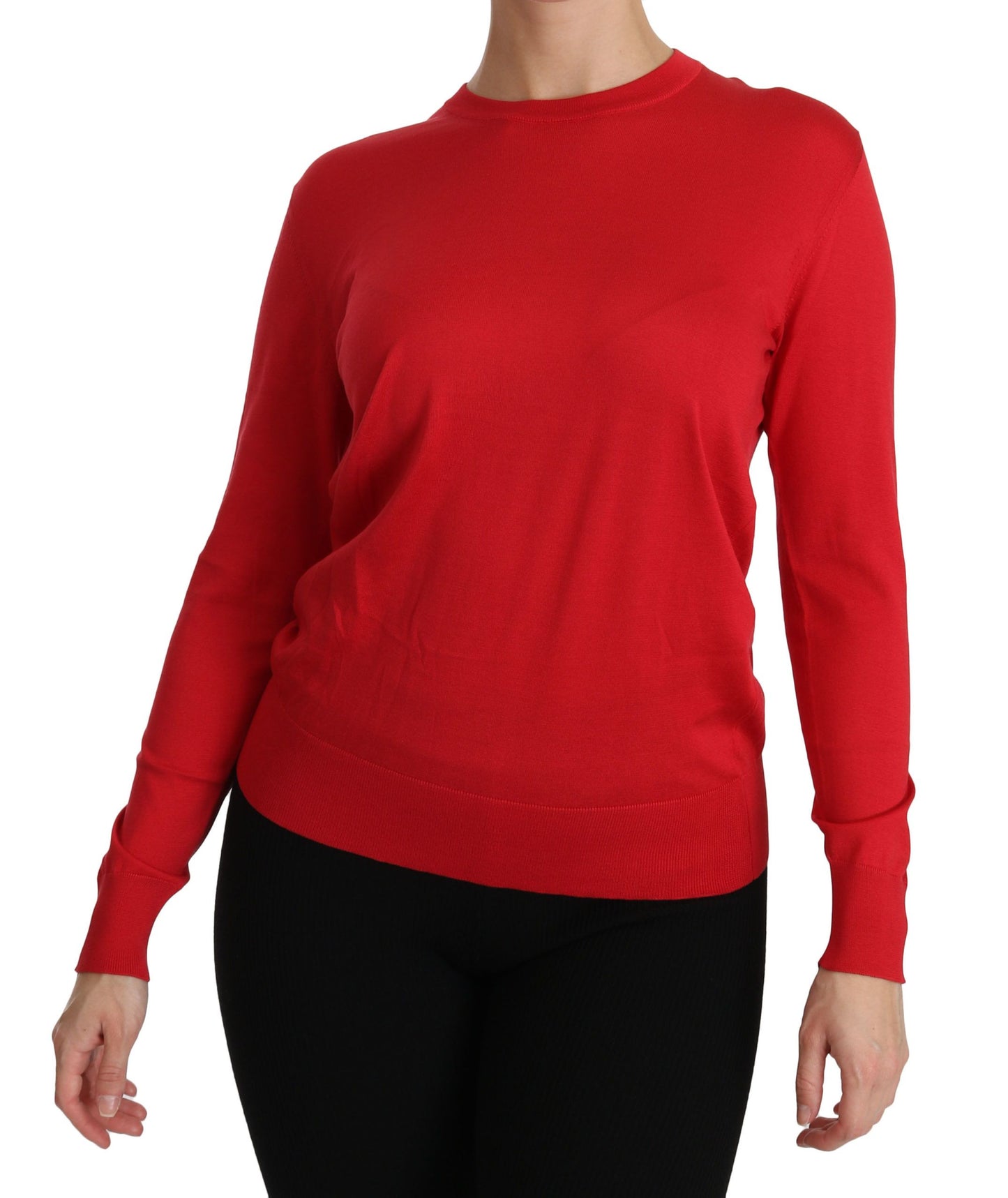 Dolce & Gabbana Elegant Red Silk Crew Neck Sweater