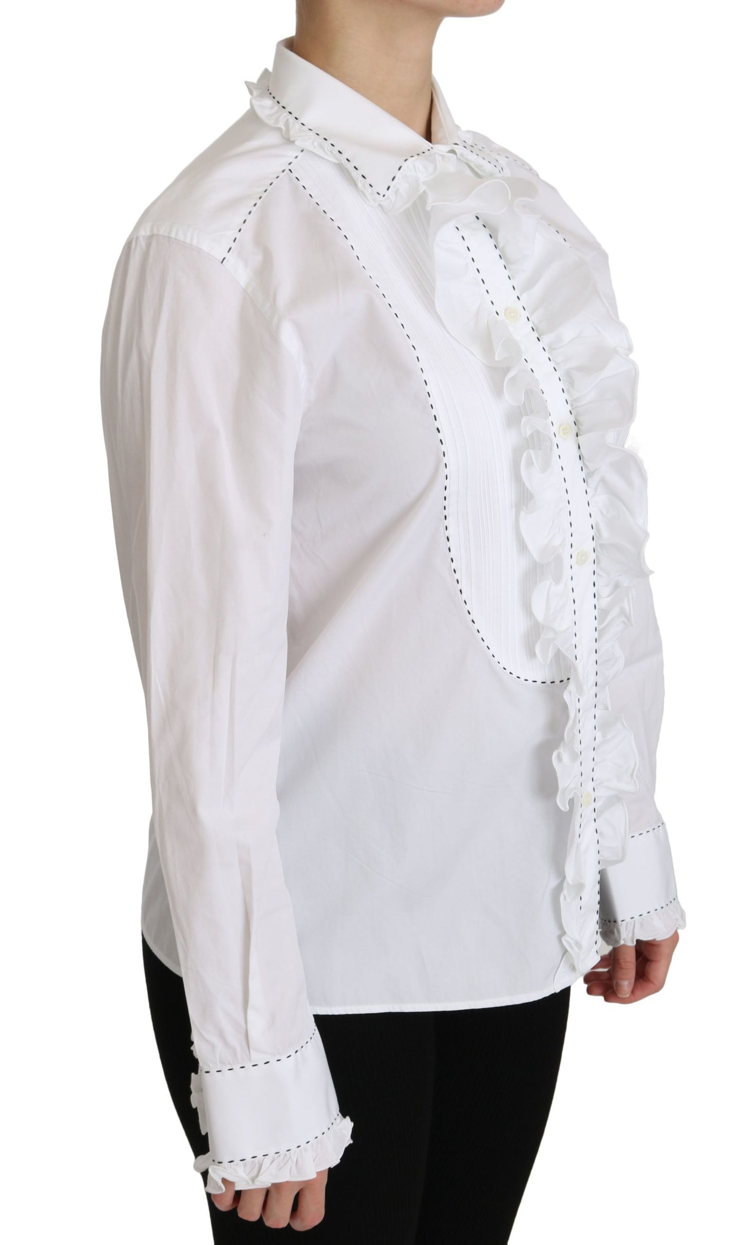 Dolce & Gabbana Elegant White Cotton Long Sleeve Ruffle Top