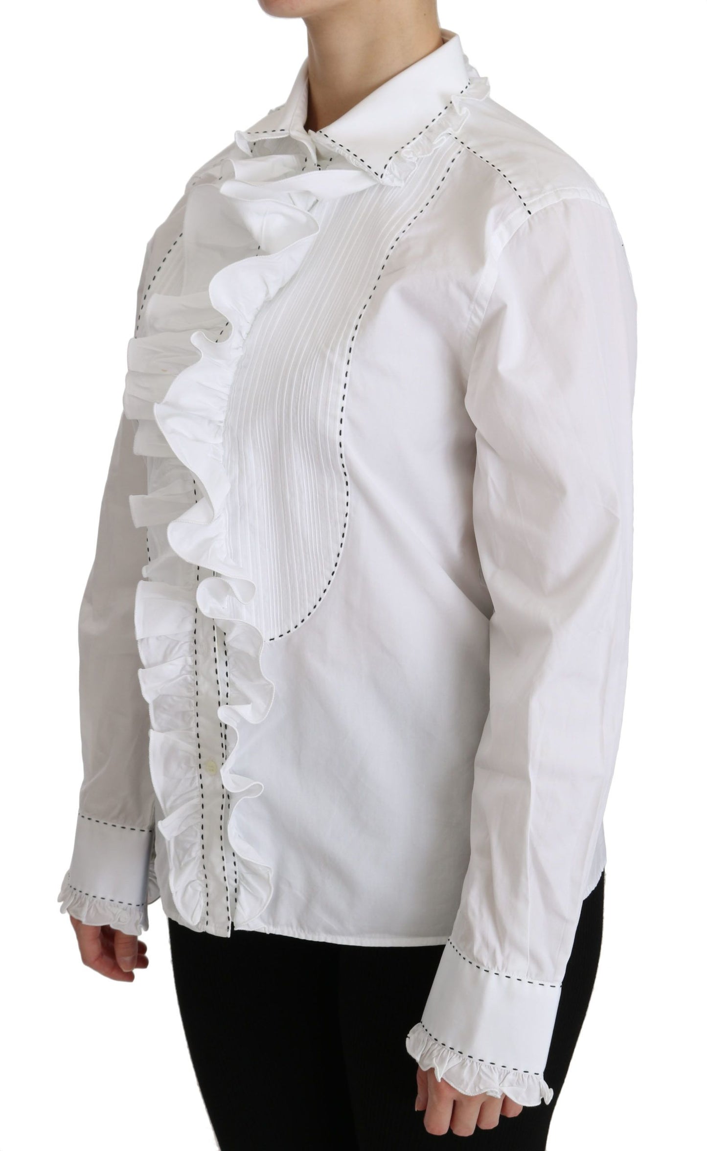 Dolce & Gabbana Elegant White Cotton Long Sleeve Ruffle Top