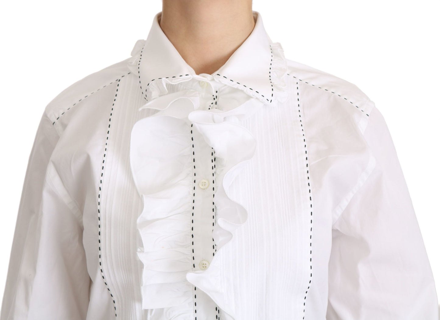 Dolce & Gabbana Elegant White Cotton Long Sleeve Ruffle Top