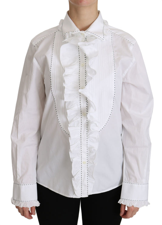 Dolce & Gabbana Elegant White Cotton Long Sleeve Ruffle Top