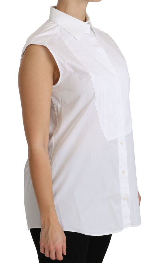 Dolce & Gabbana Chic White Cotton Sleeveless Polo Top