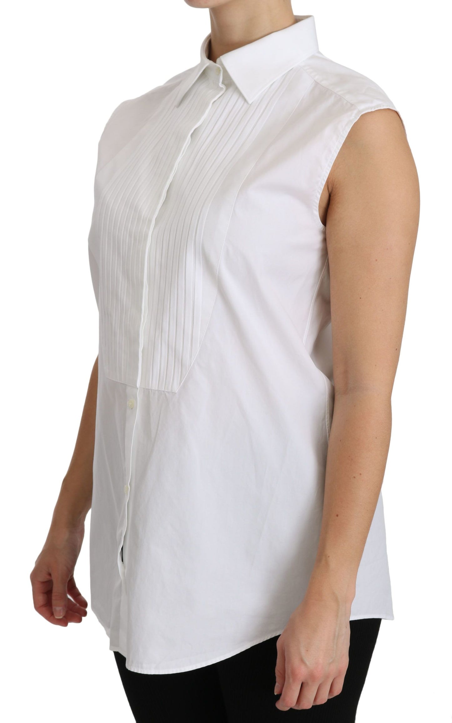 Dolce & Gabbana Chic White Cotton Sleeveless Polo Top