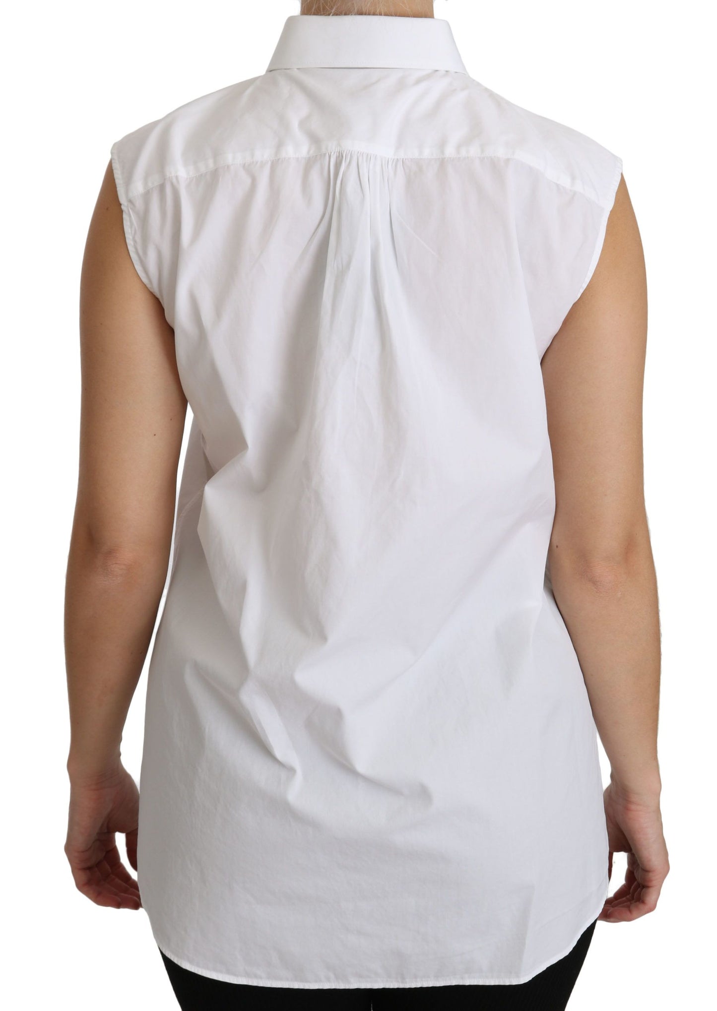 Dolce & Gabbana Chic White Cotton Sleeveless Polo Top