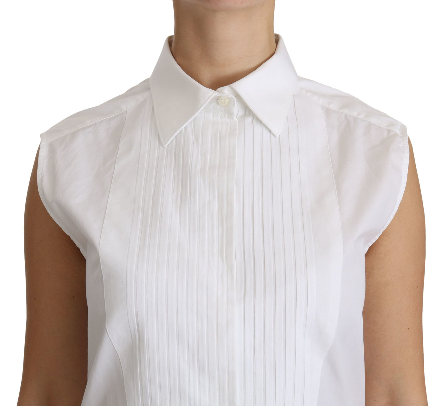 Dolce & Gabbana Chic White Cotton Sleeveless Polo Top