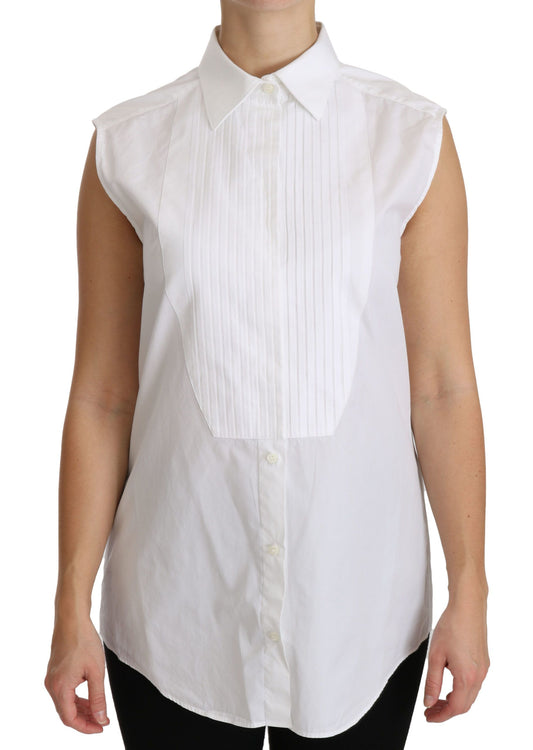 Dolce & Gabbana Chic White Cotton Sleeveless Polo Top