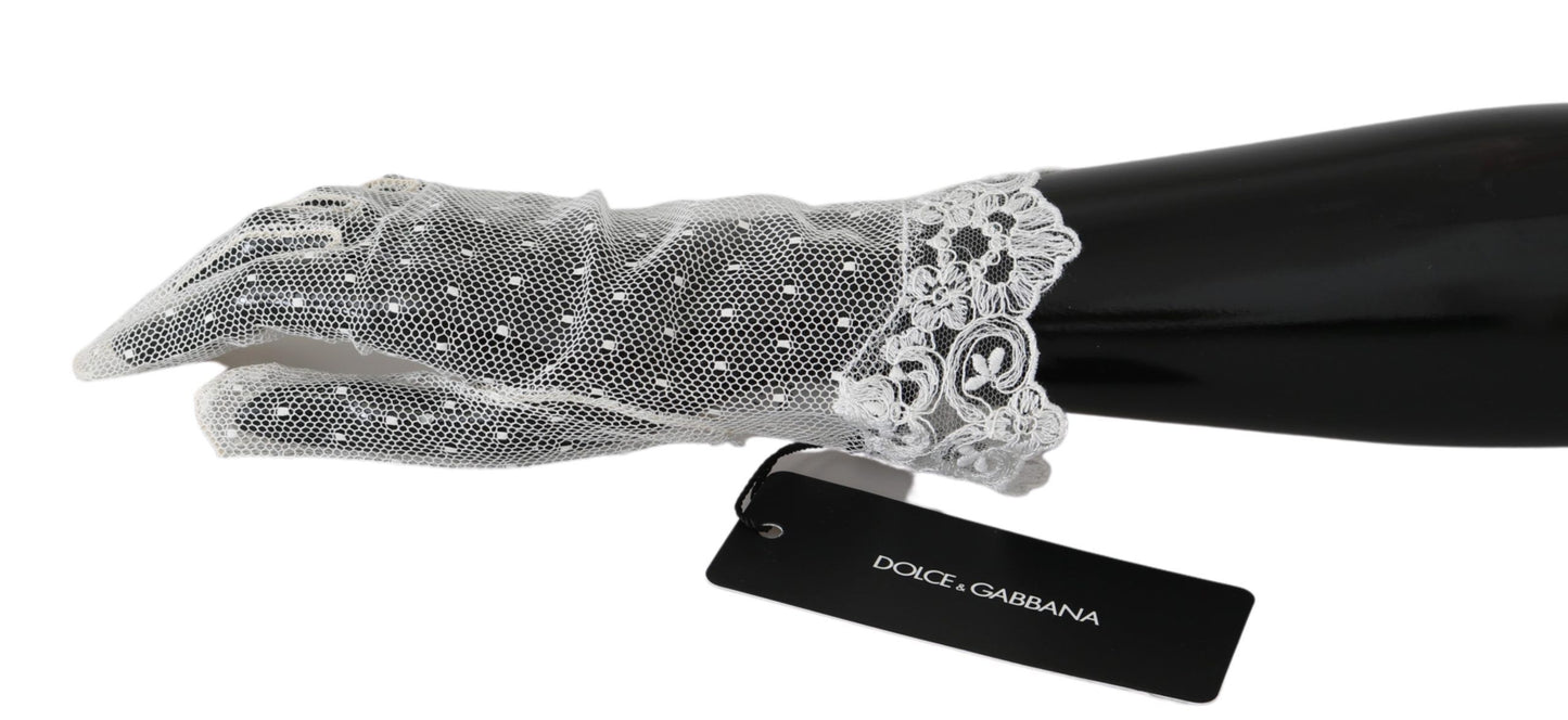 Dolce & Gabbana Elegant White Lace Wrist-Length Gloves