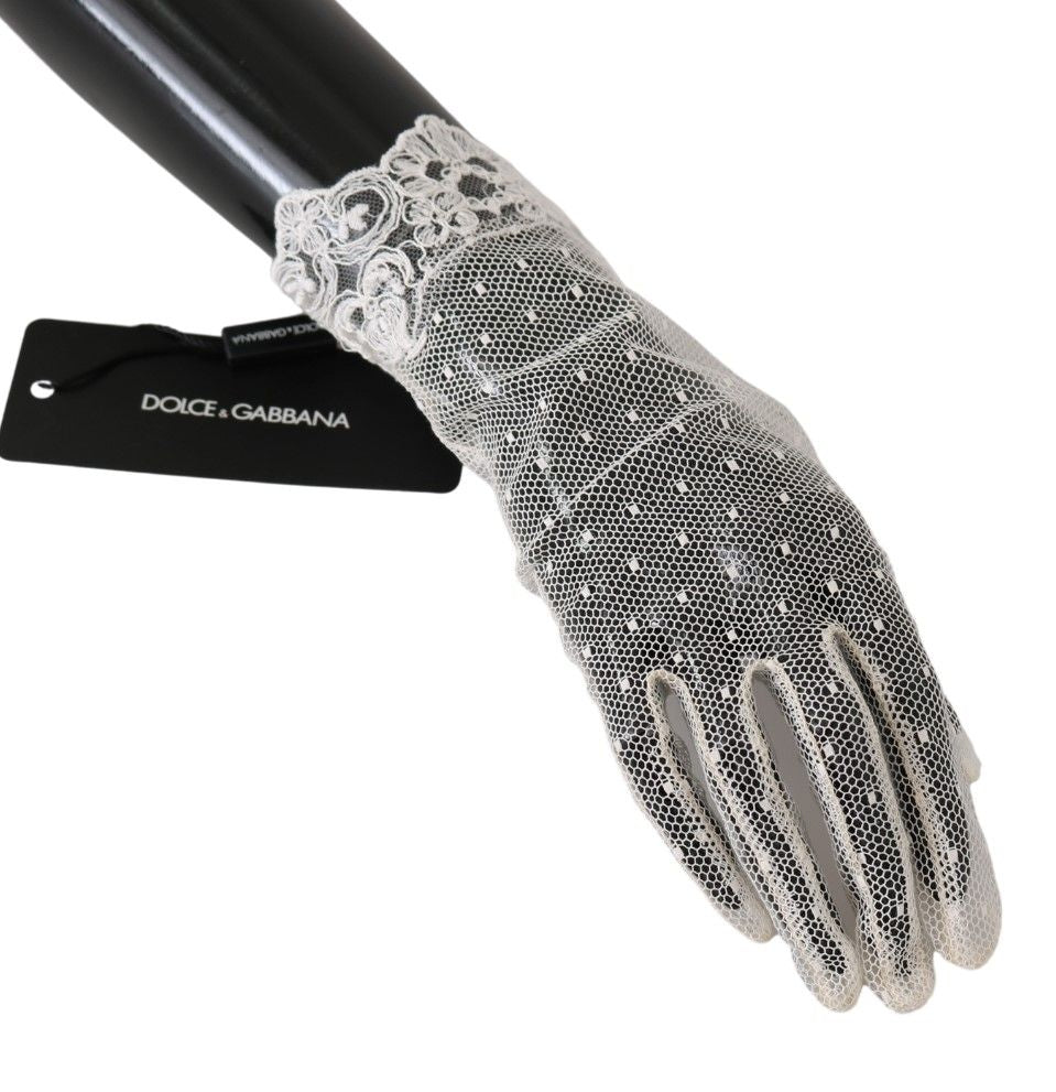 Dolce & Gabbana Elegant White Lace Wrist-Length Gloves