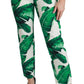 Dolce & Gabbana Elegant Green Brocade Pants with Banana Leaf Print