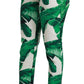 Dolce & Gabbana Elegant Green Brocade Pants with Banana Leaf Print