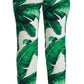 Dolce & Gabbana Elegant Green Brocade Pants with Banana Leaf Print