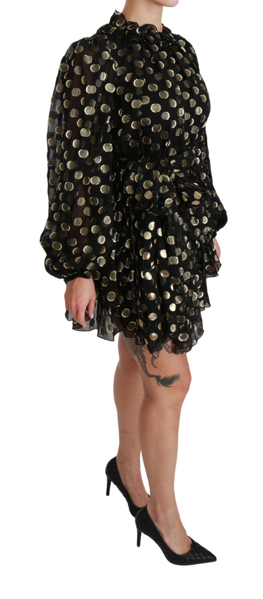 Dolce & Gabbana Elegant Black Gold Polka Mini Dress