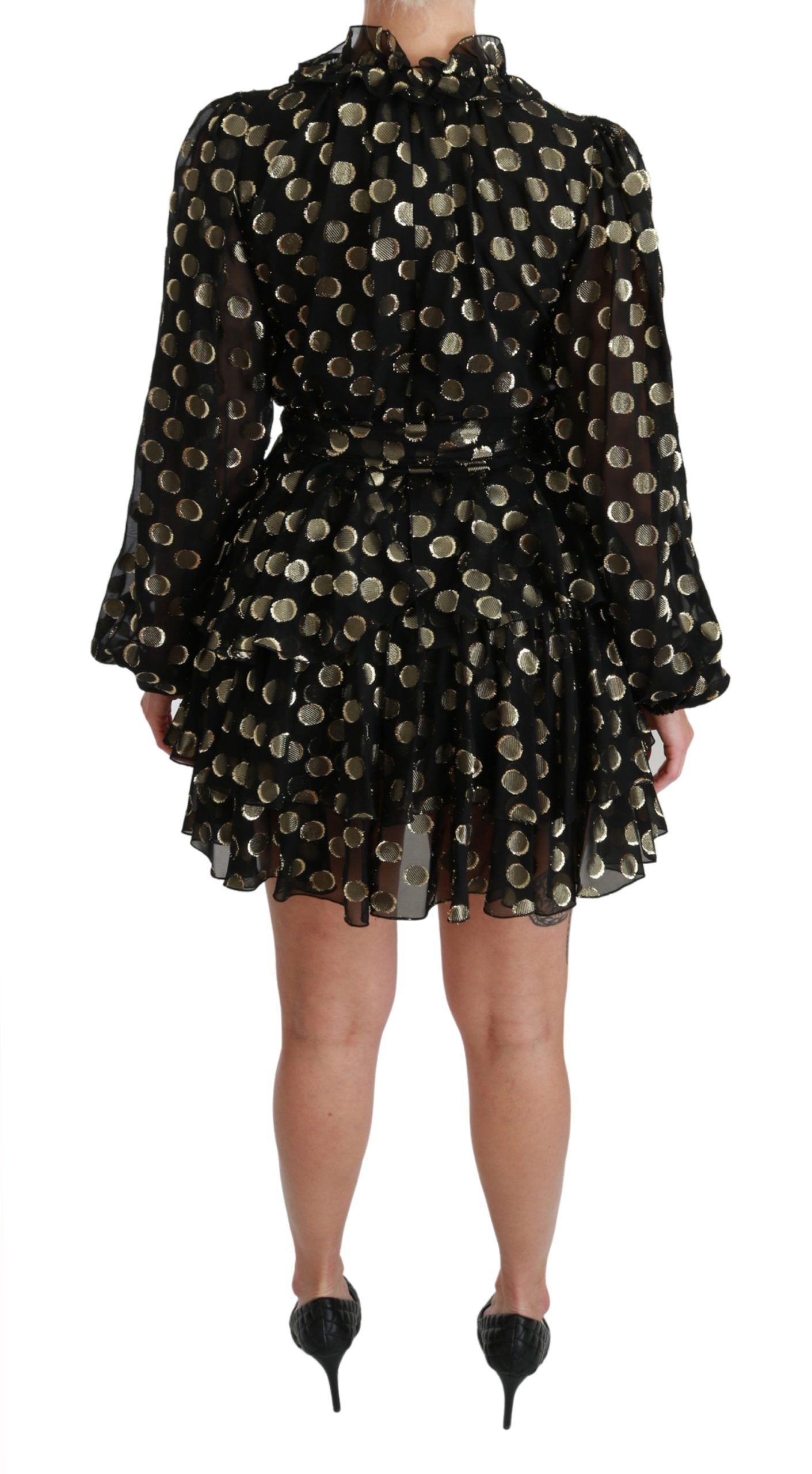 Dolce & Gabbana Elegant Black Gold Polka Mini Dress