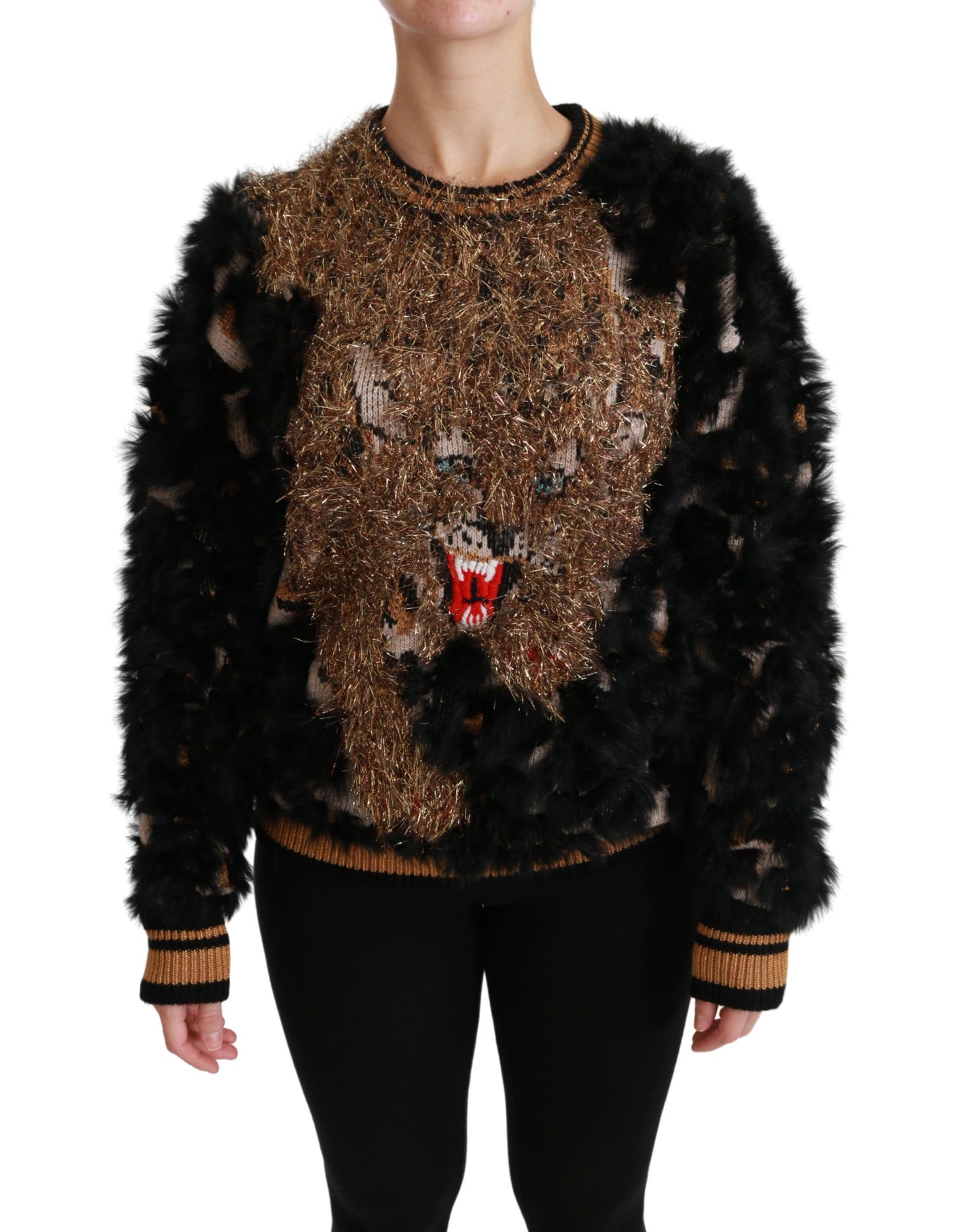 Dolce & Gabbana Elegant Leopard Motive Wool Blend Sweater