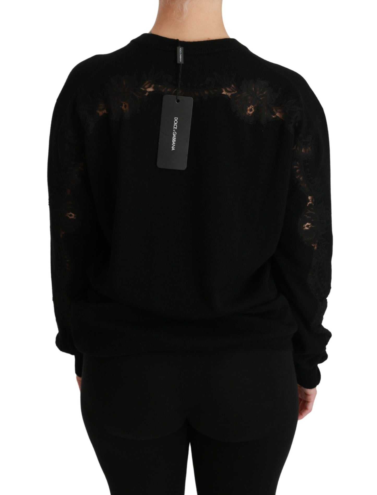 Dolce & Gabbana Elegant Cashmere Crewneck Sweater with Lace Detail