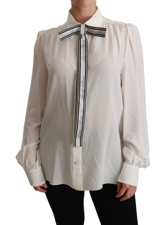 Dolce & Gabbana Elegant White Silk Blouse with Detachable Bow