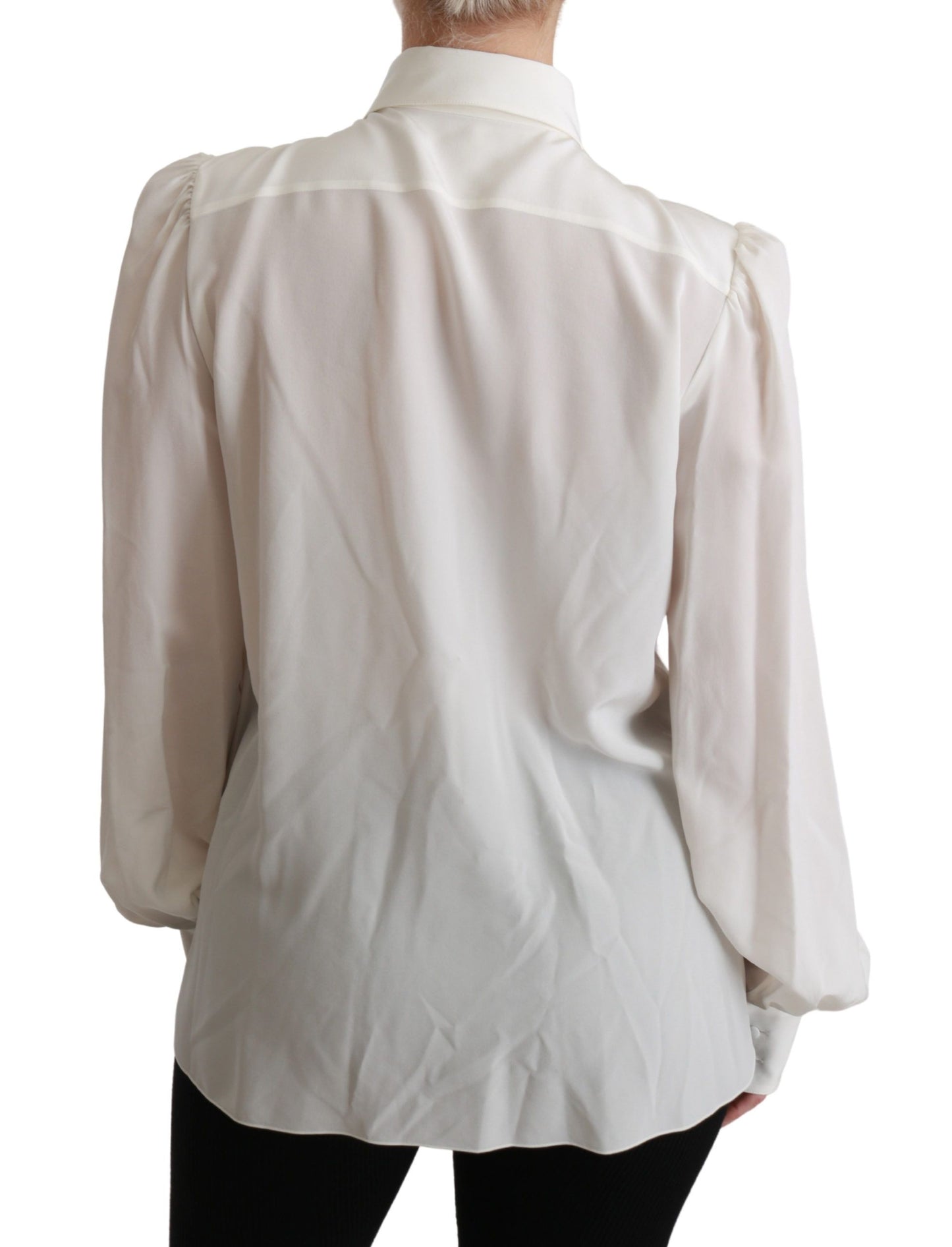 Dolce & Gabbana Elegant White Silk Blouse with Detachable Bow