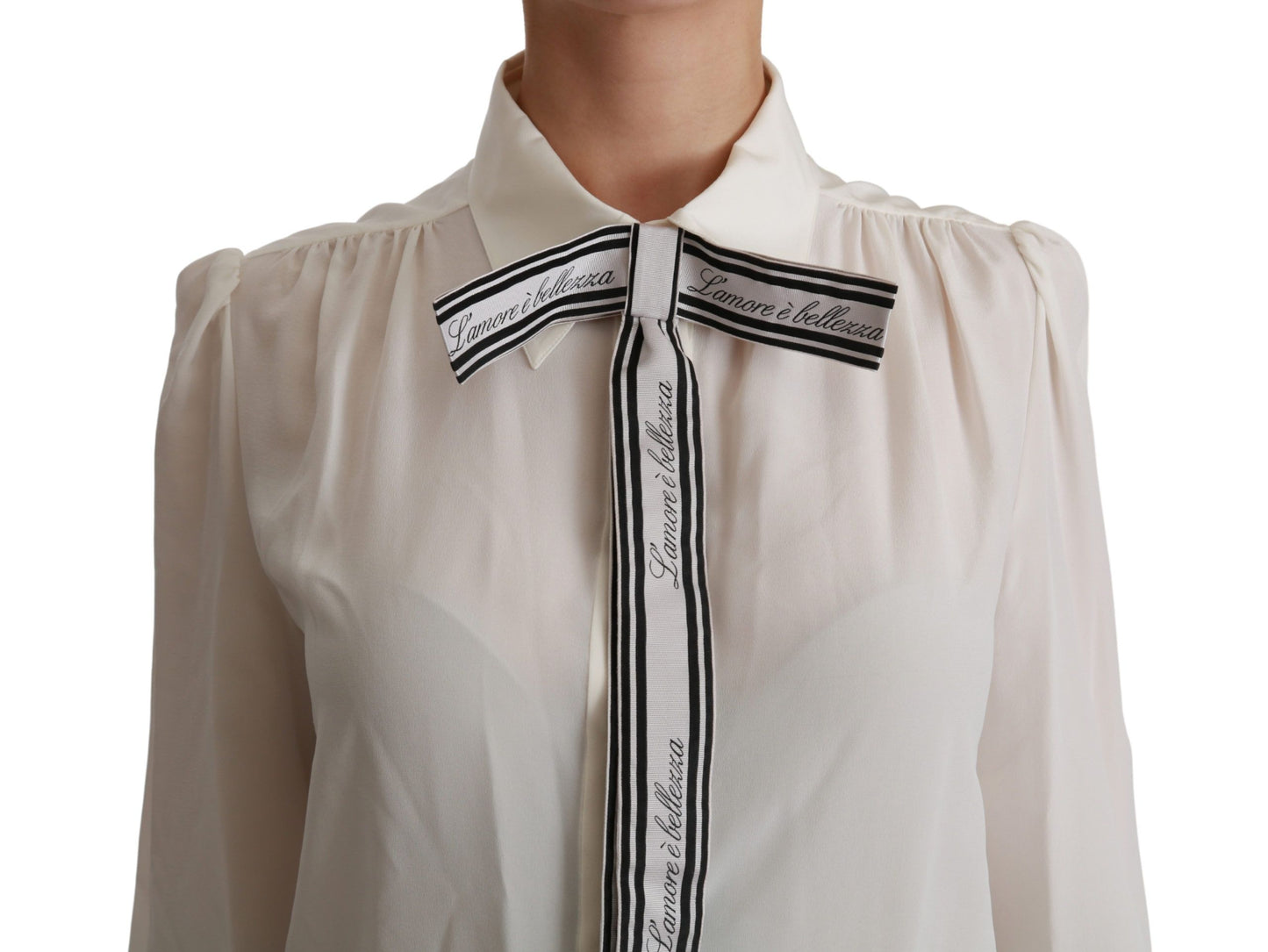 Dolce & Gabbana Elegant White Silk Blouse with Detachable Bow