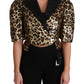 Dolce & Gabbana Gold Leopard Print Short Sleeve Blazer