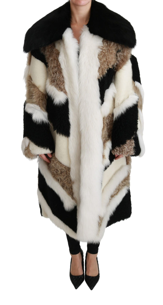 Dolce & Gabbana Elegant Multicolor Shearling Cape Coat