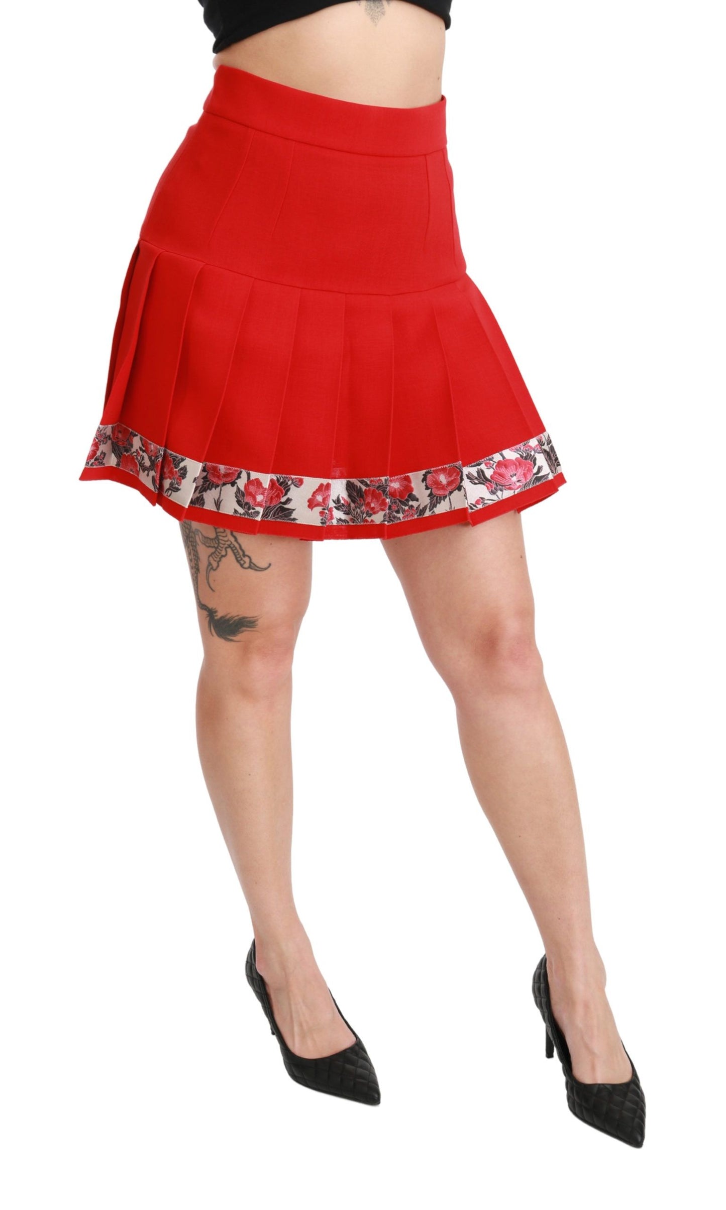 Dolce & Gabbana Elegant Floral Red High Waist Skirt