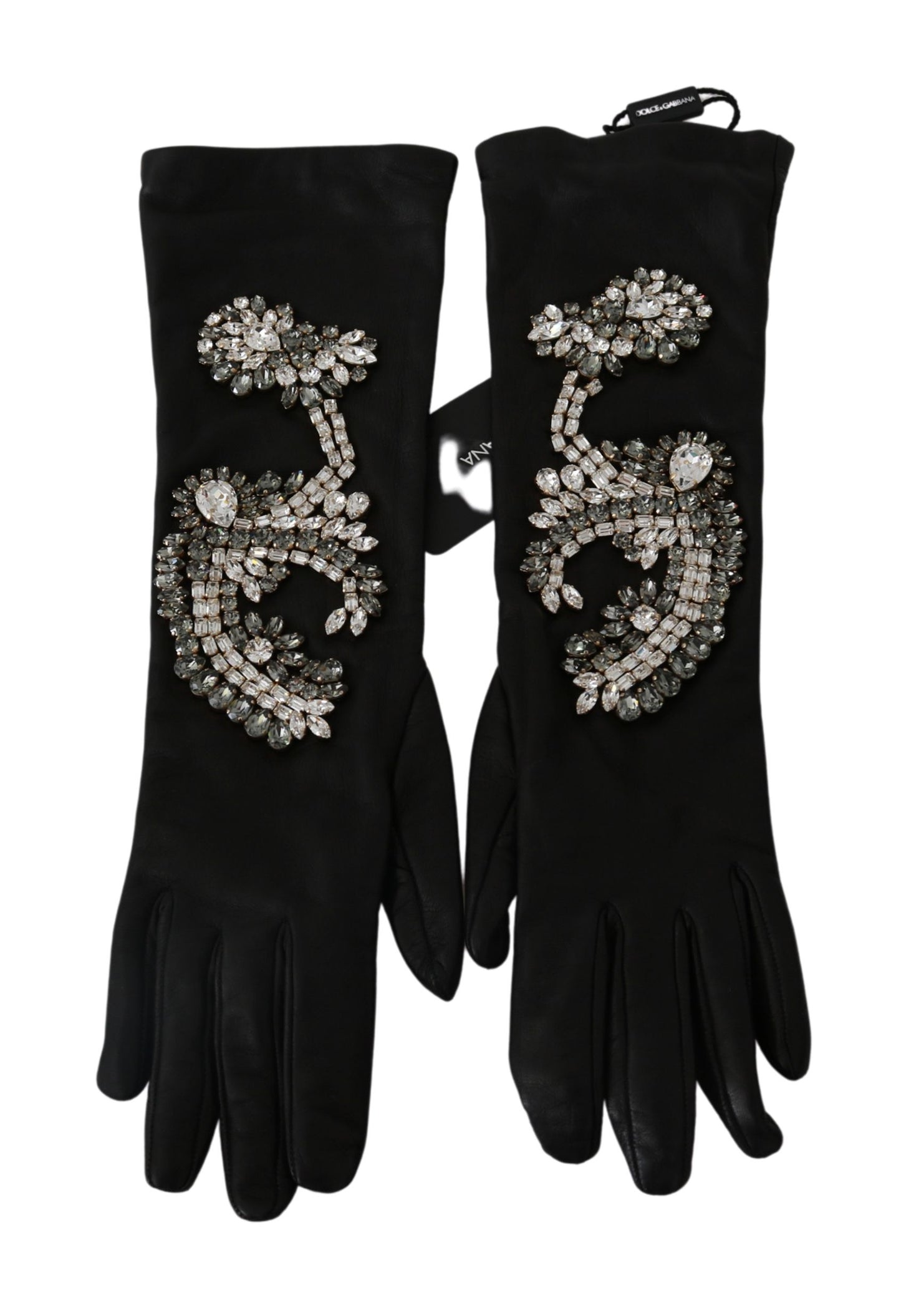 Dolce & Gabbana Elegant Crystal Embellished Black Gloves